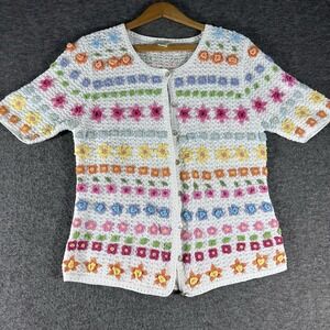 Northern Isles Women Hand Knitted CottageCore Short Sleeve Cardigan Sweater SZ S